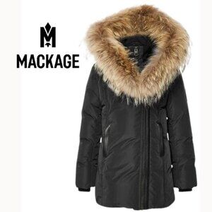 Mackage Black Puffer Jacket with Fur Trim